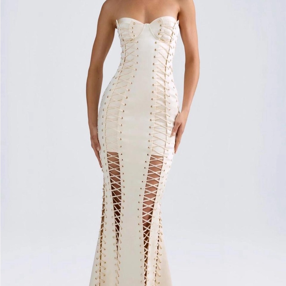 Oh Polly Callidora lace up dress ivory